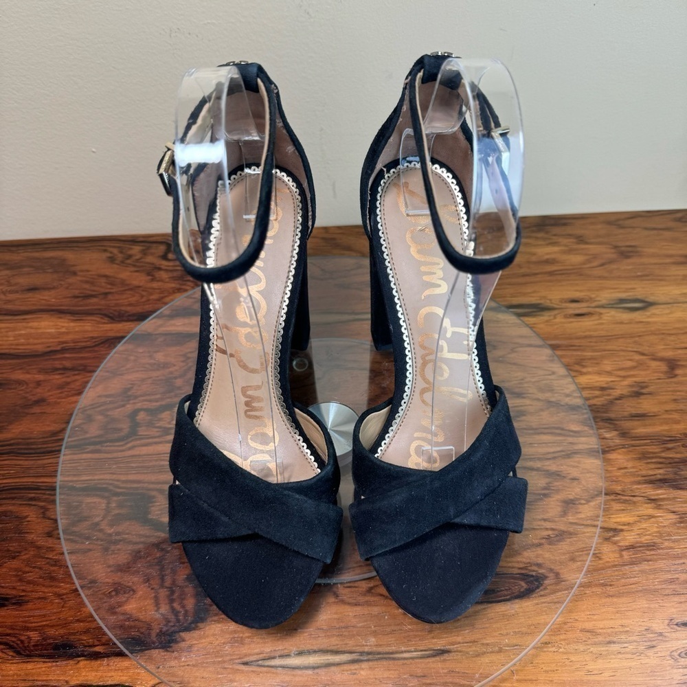 NEW Sam Edelman Yancy Ankle Strap Suede Heel Sandals - black